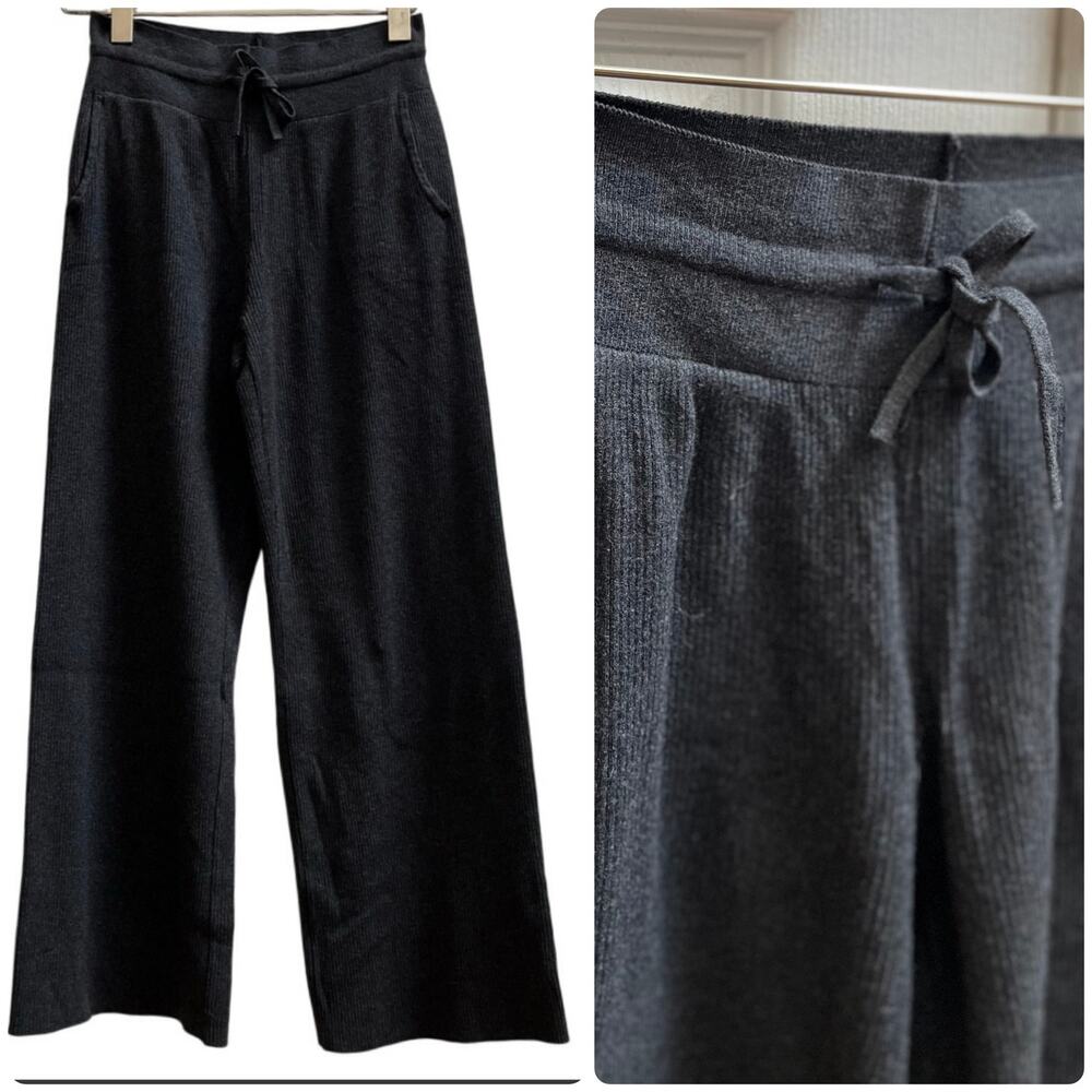 Uniqlo Gray Ribbed Pocket Elastic Waistband Wide Leg Pant Medium Casual
